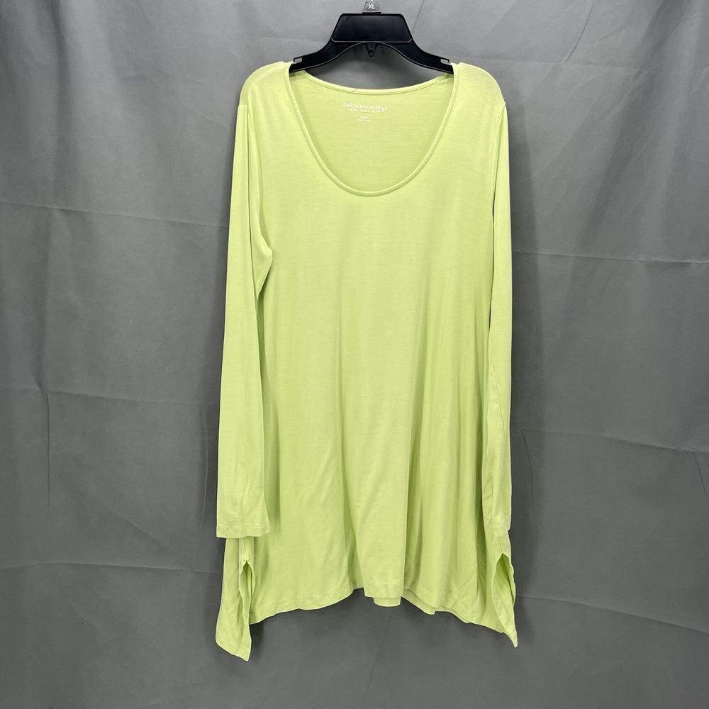 Soft Surroundings Tunic Womens Small Green Scoop Neck Shark Bite Stretchy Top